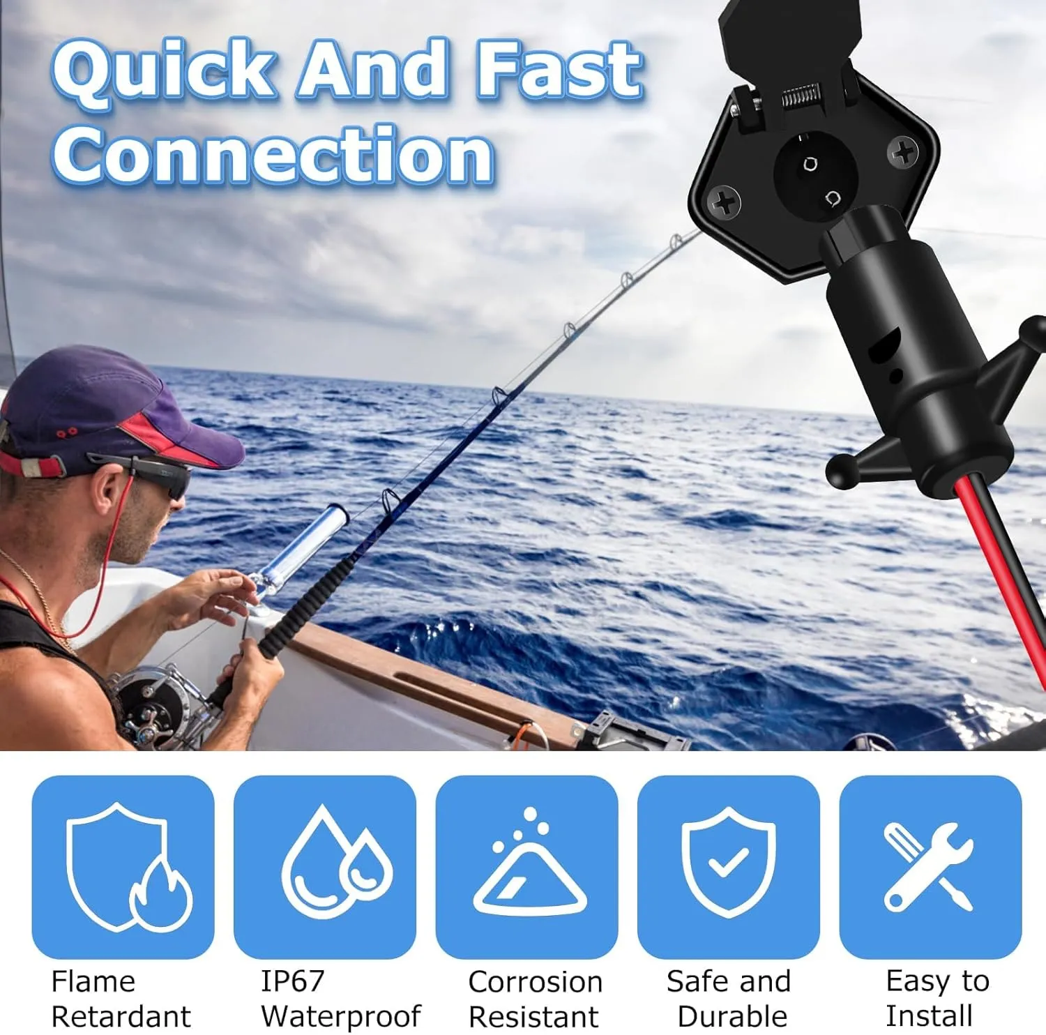 12V 8 Gauge 2 Wires Trolling Motor Plugs and Receptacle Kit Compatible with Minn Kota Marine Boat, Male and Female Trolling Motor Connector Quick Connect Trolling Motors Plugs Socket Set
