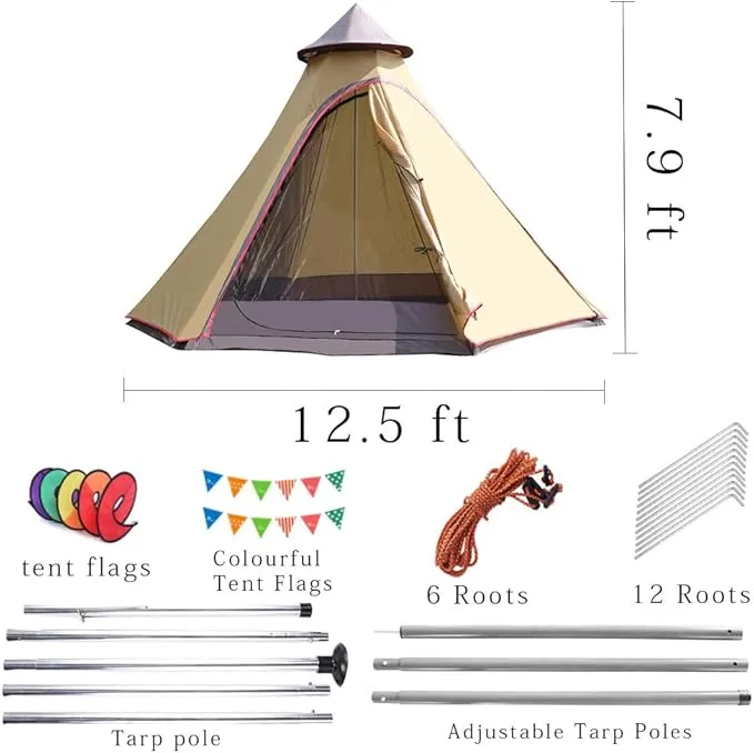 12'x10'x8'Dome Camping Tent 5-6 Person 4 Season Double Layers Waterproof Anti-UV Windproof Tents Family Outdoor Camping Tent