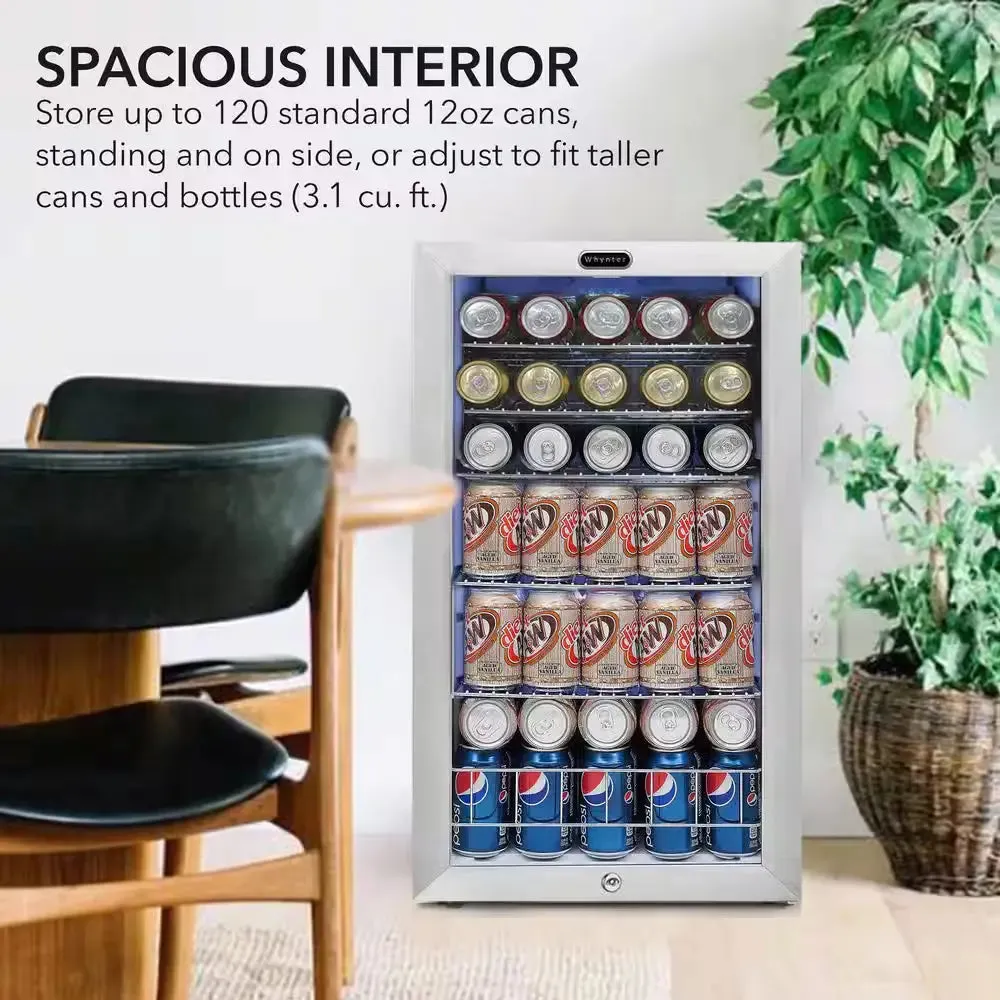 17 In. 120 (12 Oz.) Can Cooler 3.1 Cu. Ft. Mini Refrigerator in White with Lock