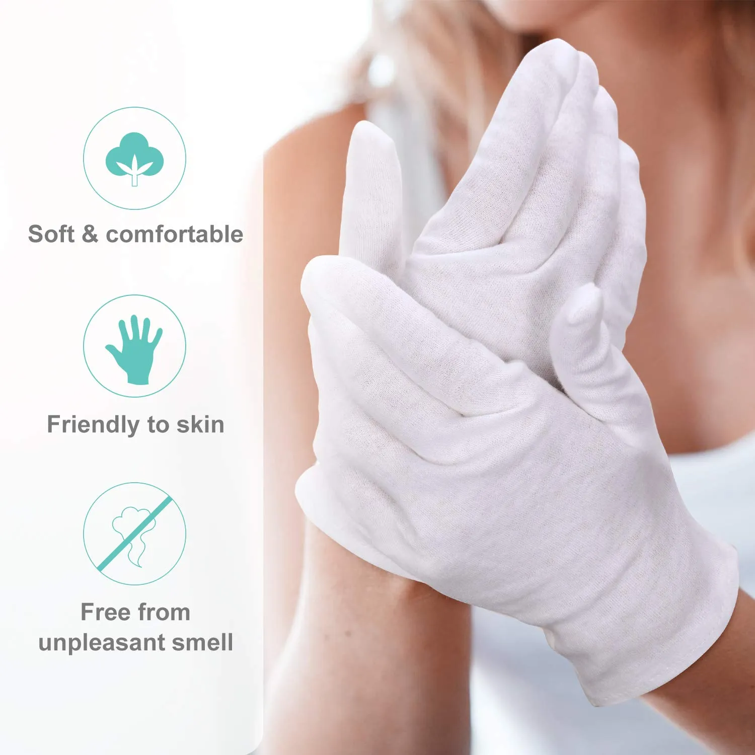 2 Pairs White Cotton Gloves Moisturizing Gloves Soft Elastic Skincare Glove Working Gloves for Women Dry Hands Jewelry Inspection and More, One Size Fits Most