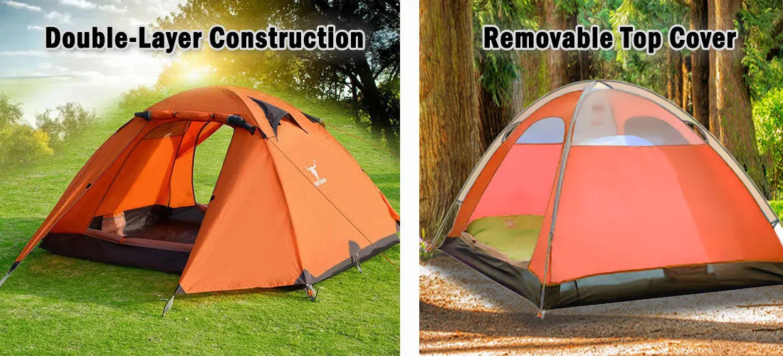 2-Person Portable Camping Tent | Waterproof | Lightweight Hiking Backpacking Shelter | Orange