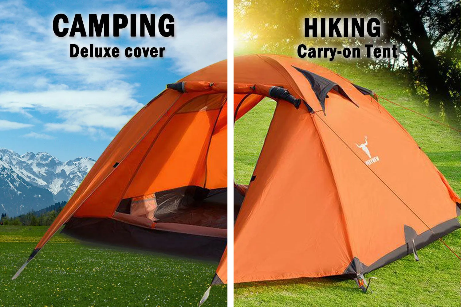 2-Person Portable Camping Tent | Waterproof | Lightweight Hiking Backpacking Shelter | Orange