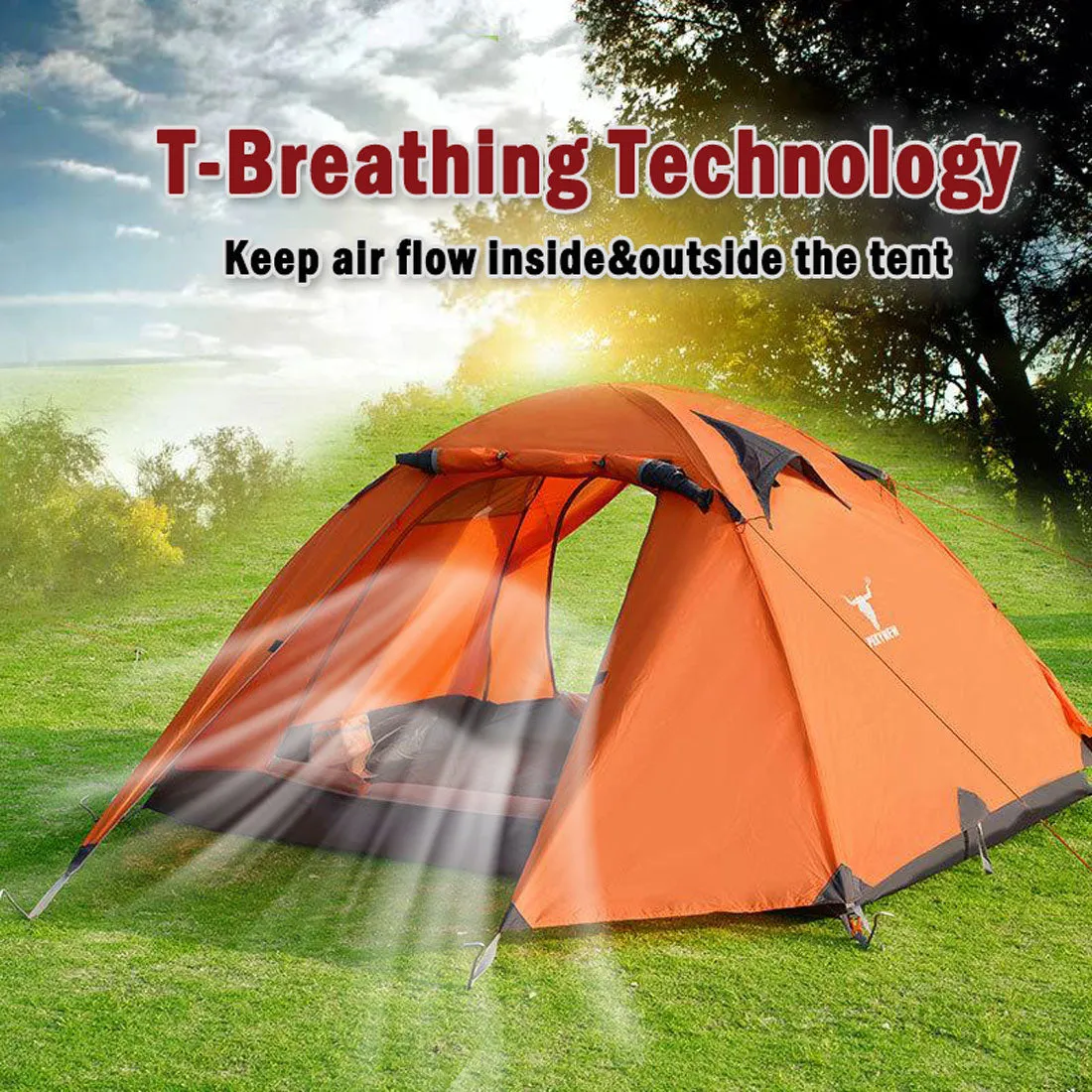 2-Person Portable Camping Tent | Waterproof | Lightweight Hiking Backpacking Shelter | Orange