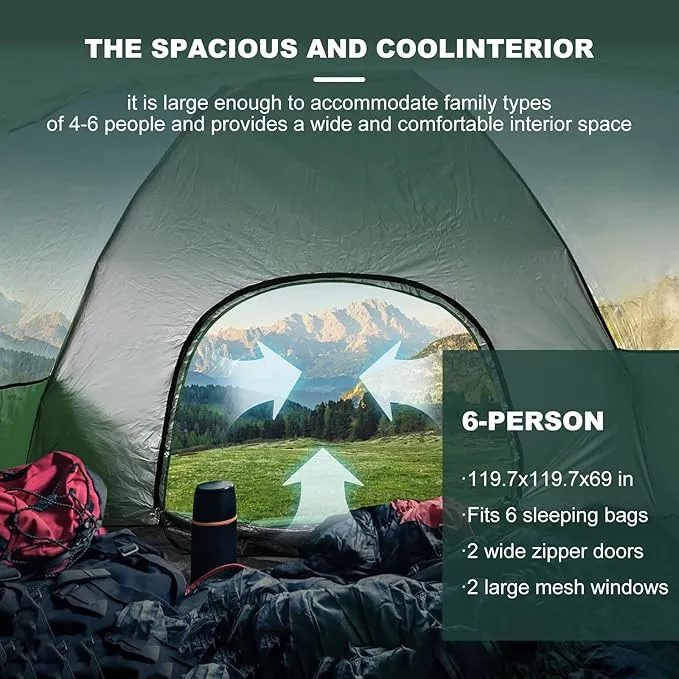 3-in-1 Multifunctional Instant PopUp Camping Tent 2/4/6 Person Family Portable Tents for Camping,Beach,Picnic,Backyard,Waterproof,Anti-UV,Easy Setup in 10Seconds