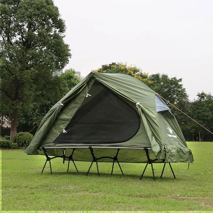 4-in-1 Camping Cot Tent, Foldable Elevated Tent Set for 1 Person to Use, Elevated Camping Bed Tent for Outdoor Hiking, Camping