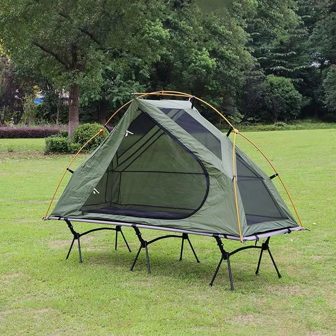 4-in-1 Camping Cot Tent, Foldable Elevated Tent Set for 1 Person to Use, Elevated Camping Bed Tent for Outdoor Hiking, Camping