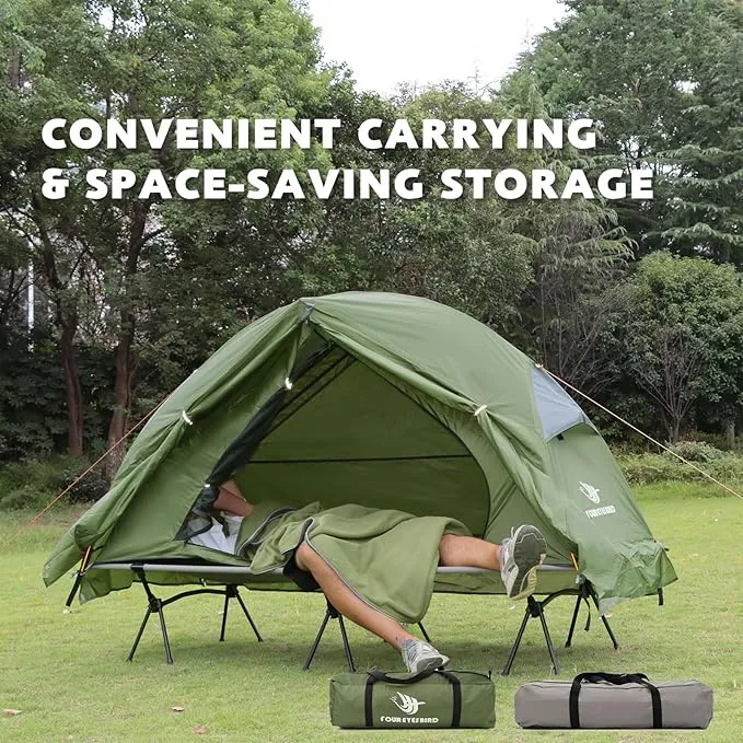 4-in-1 Camping Cot Tent, Foldable Elevated Tent Set for 1 Person to Use, Elevated Camping Bed Tent for Outdoor Hiking, Camping