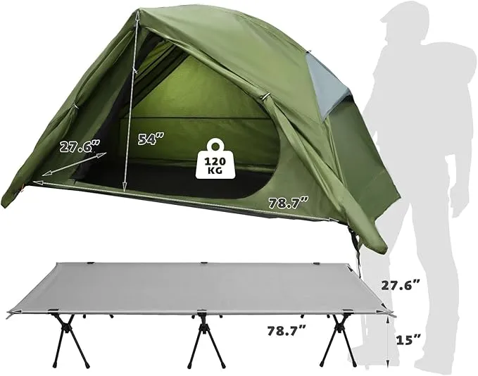 4-in-1 Camping Cot Tent, Foldable Elevated Tent Set for 1 Person to Use, Elevated Camping Bed Tent for Outdoor Hiking, Camping