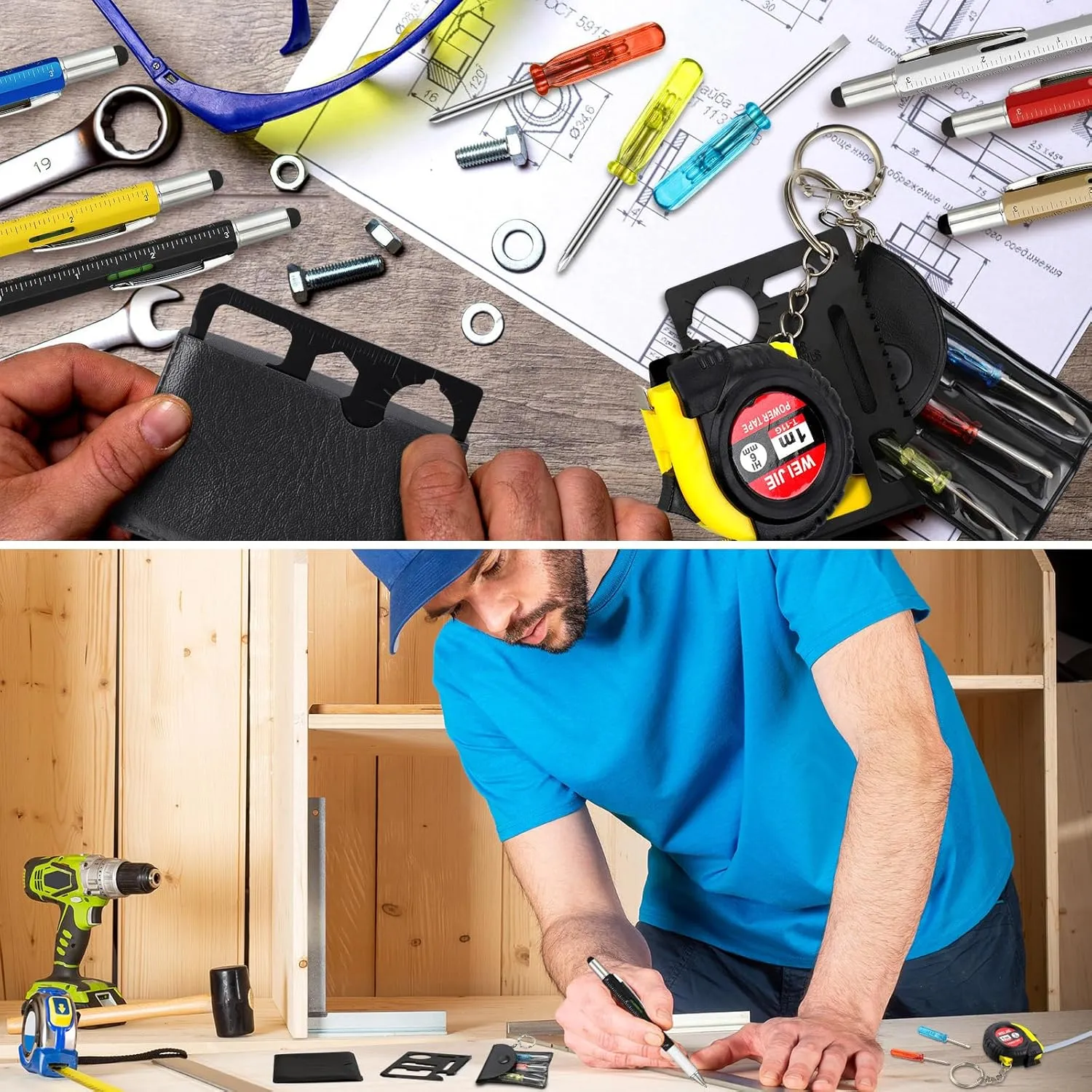 72 Pcs Mini Tape Screwdriver Keychain Set Fathers Gifts Employee Coworkers Men Gifts Bulk Adult Party Favors Measuring Keychains Multitool Pen Card Tool for Men Dad (Multicolor)