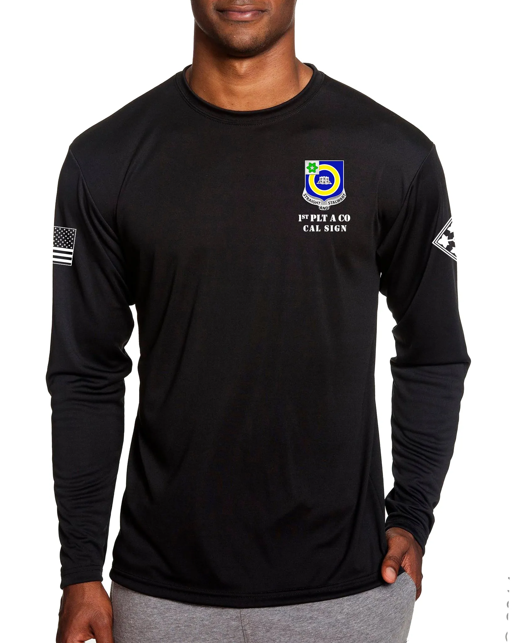 A Co Ghost Long Sleeve Performance PT Shirt. This shirt IS approved for PT.