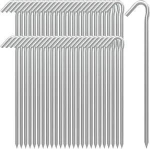 AAGUT Tent Stakes Metal Garden Edging Fence Hooks Yard Camping Stake Heavy Duty Galvanized 9 Inch 6 Gauge Tent Pegs for Tarp, Inflatable, Outdoor Christmas Decorations, 50 Pack