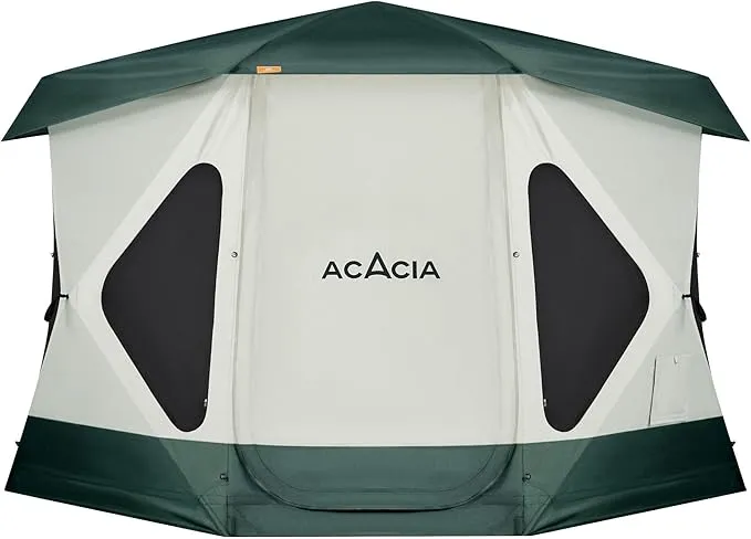 ACACIA Space Camping Tent XL, 4-6 Person Large Family Tent with 6'10'' Height, 2 Doors, 8 Windows, Waterproof Pop Up Easy Setup Hub Tent with Rainfly, Footprint for Car Camping, Glamping, Banyan