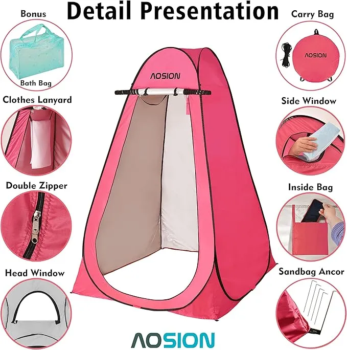 AOSION Privacy Shower Tent,Pop Up Changing Tent,Camp Bathroom Changing Dressing Room,Portable Toilet Tent with Carry Bag for Camping, Beach