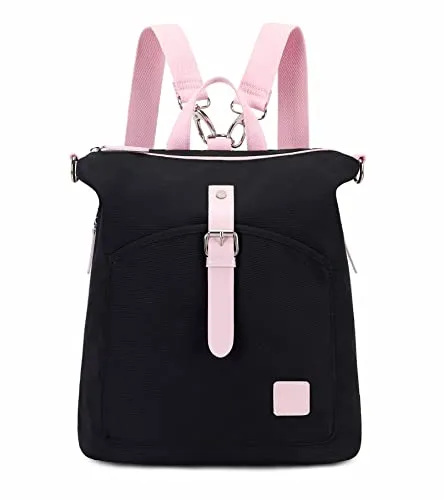 Backpack Purse Women Ladies Fashion Casual Lightweight Shoulder Bag Travel Daypack (29 Black&Pink)