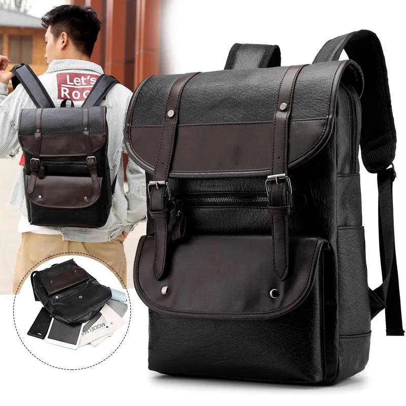 Backpack Retro Men Business Computer  Travel Large Capacity Waterproof Leather shoulder bag