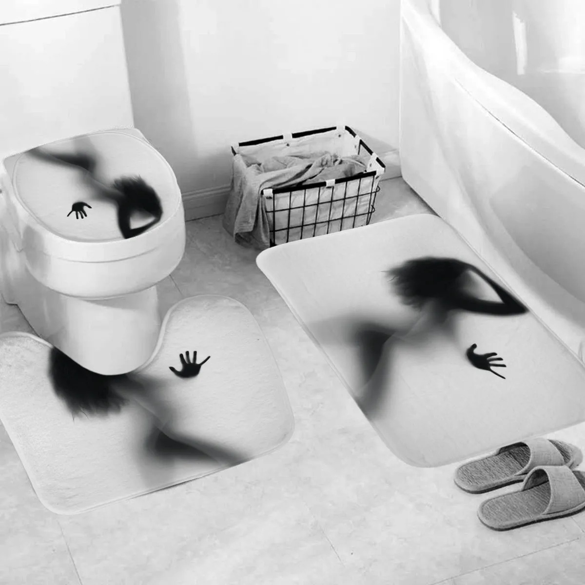 Bathroom Set Waterproof Shower Curtain   Non Slip Bathroom Pedestal Rug   Toilet Lid Cover   Floor Mat Bath Mat