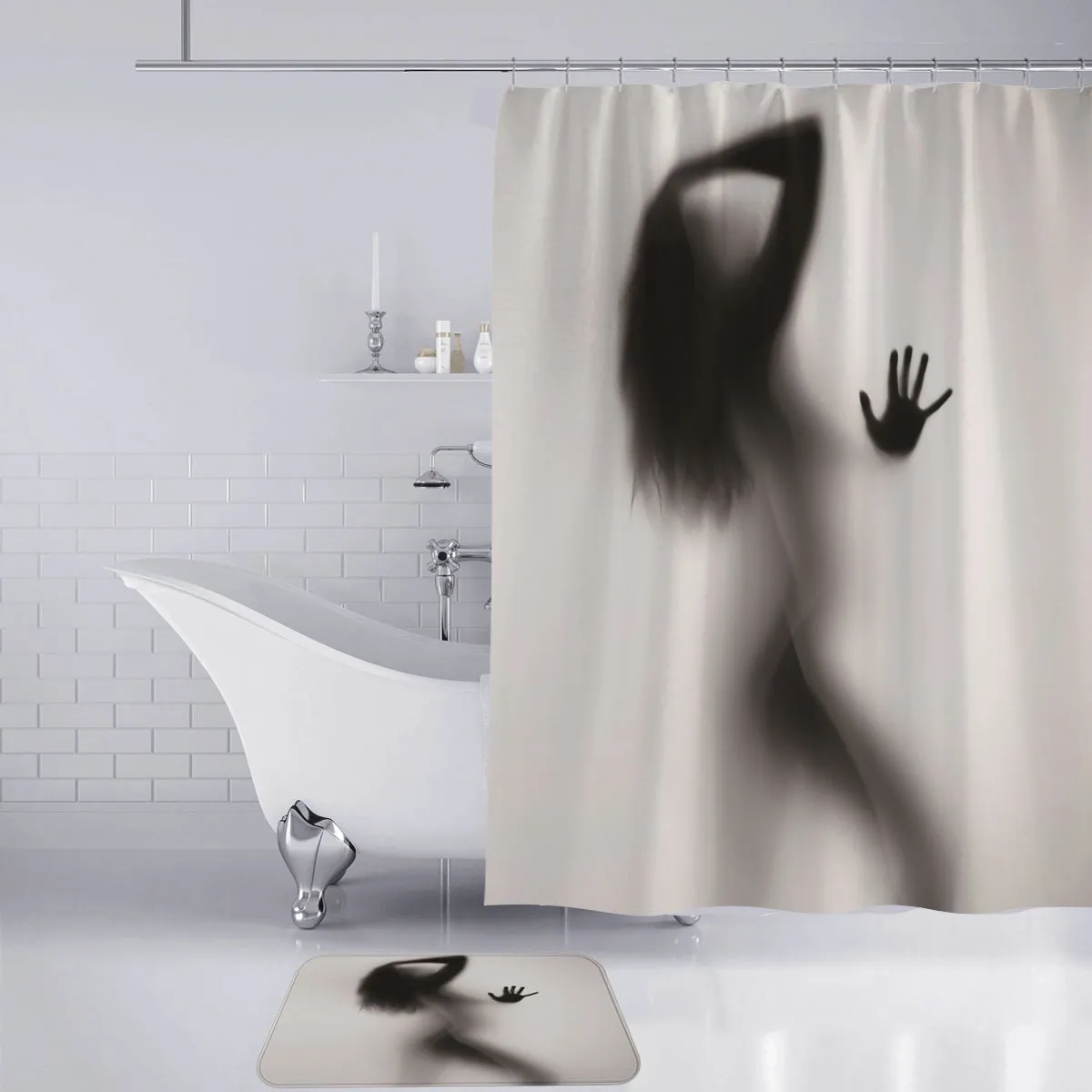 Bathroom Set Waterproof Shower Curtain   Non Slip Bathroom Pedestal Rug   Toilet Lid Cover   Floor Mat Bath Mat