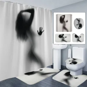 Bathroom Set Waterproof Shower Curtain   Non Slip Bathroom Pedestal Rug   Toilet Lid Cover   Floor Mat Bath Mat