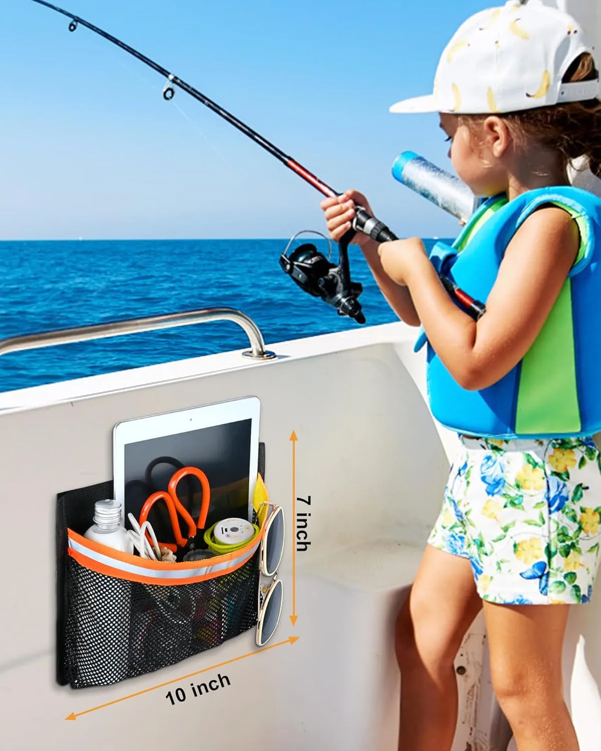 Boat Storage Accessories, PVC Reflective Self-Adhesive Universal Boat Caddy Organizer Mesh Bag for Gloves, Tools, Tackle, Gear
