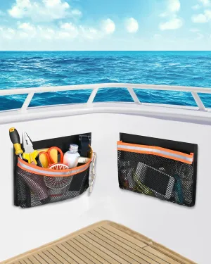 Boat Storage Accessories, PVC Reflective Self-Adhesive Universal Boat Caddy Organizer Mesh Bag for Gloves, Tools, Tackle, Gear