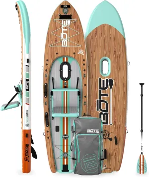 BOTE Rackham Aero Inflatable Stand Up Fishing Paddle Board Blow Up iSUP 12 FT 4 Adult Kids Family Friendly APEX Pedal Drive MAGNEPod Compatible, Multiple Colors