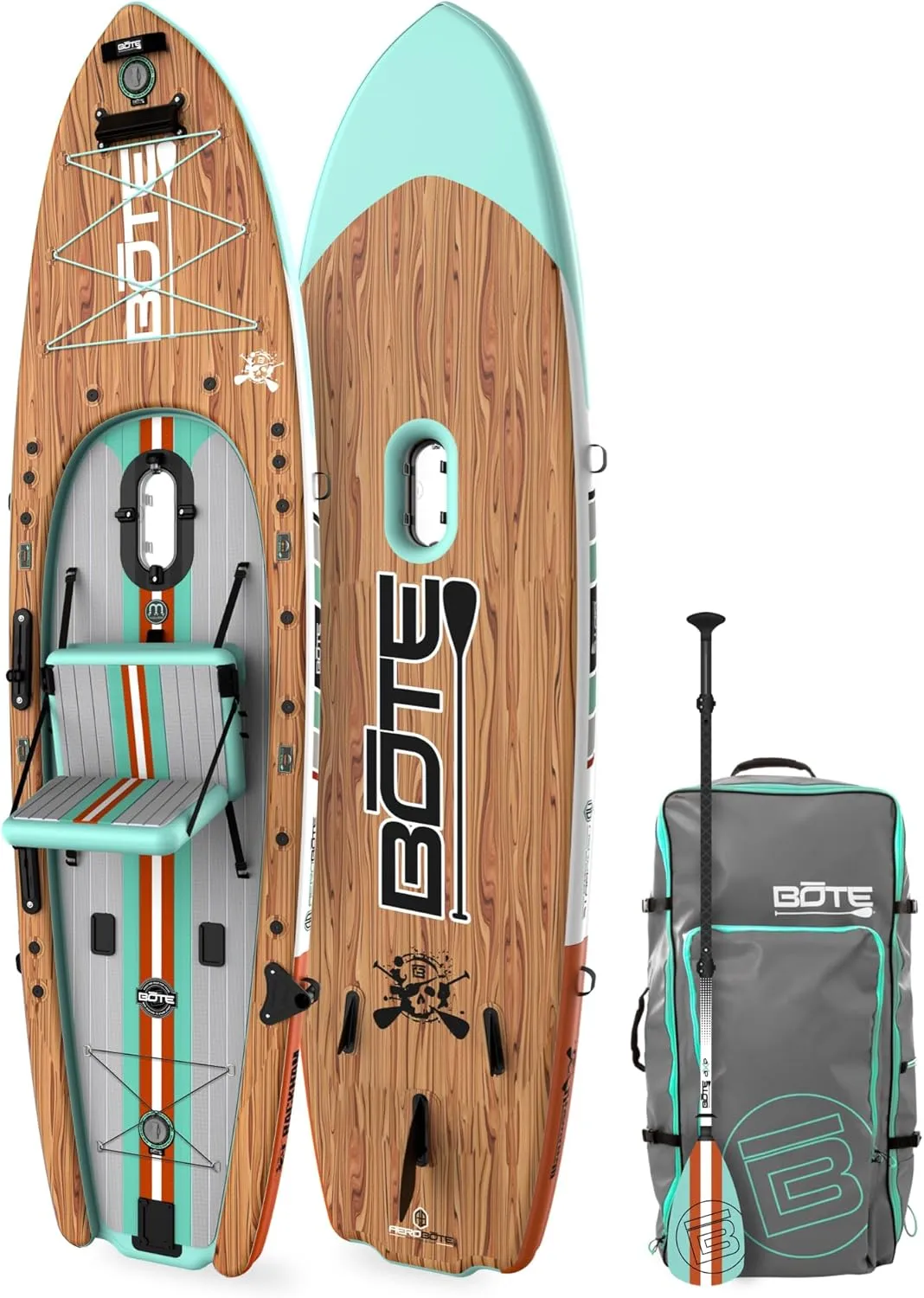 BOTE Rackham Aero Inflatable Stand Up Fishing Paddle Board Blow Up iSUP 12 FT 4 Adult Kids Family Friendly APEX Pedal Drive MAGNEPod Compatible, Multiple Colors