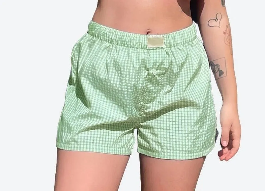 Comfortable Plaid Elastic Waist Shorts