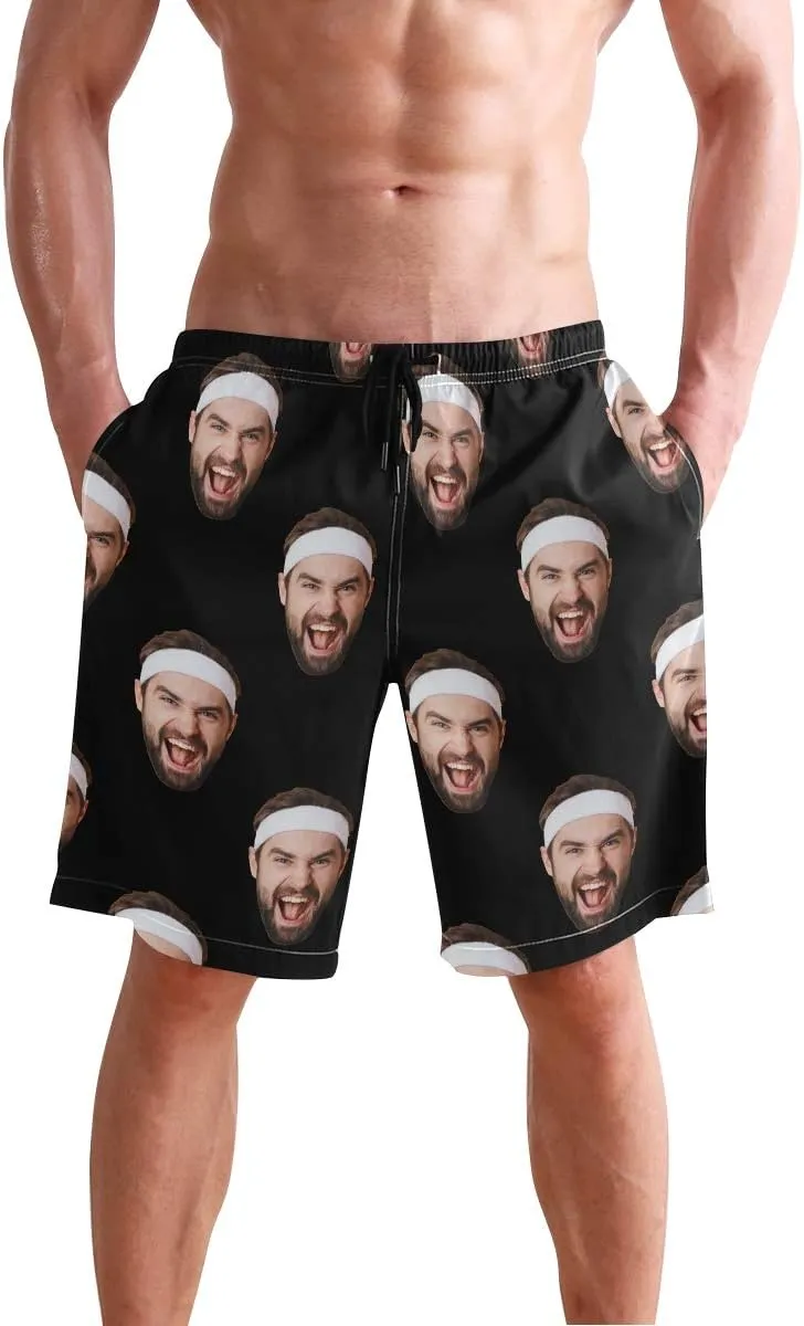 Custom Photo Mens Swim Trunks Personalized Beach Board Shorts Swim Shorts