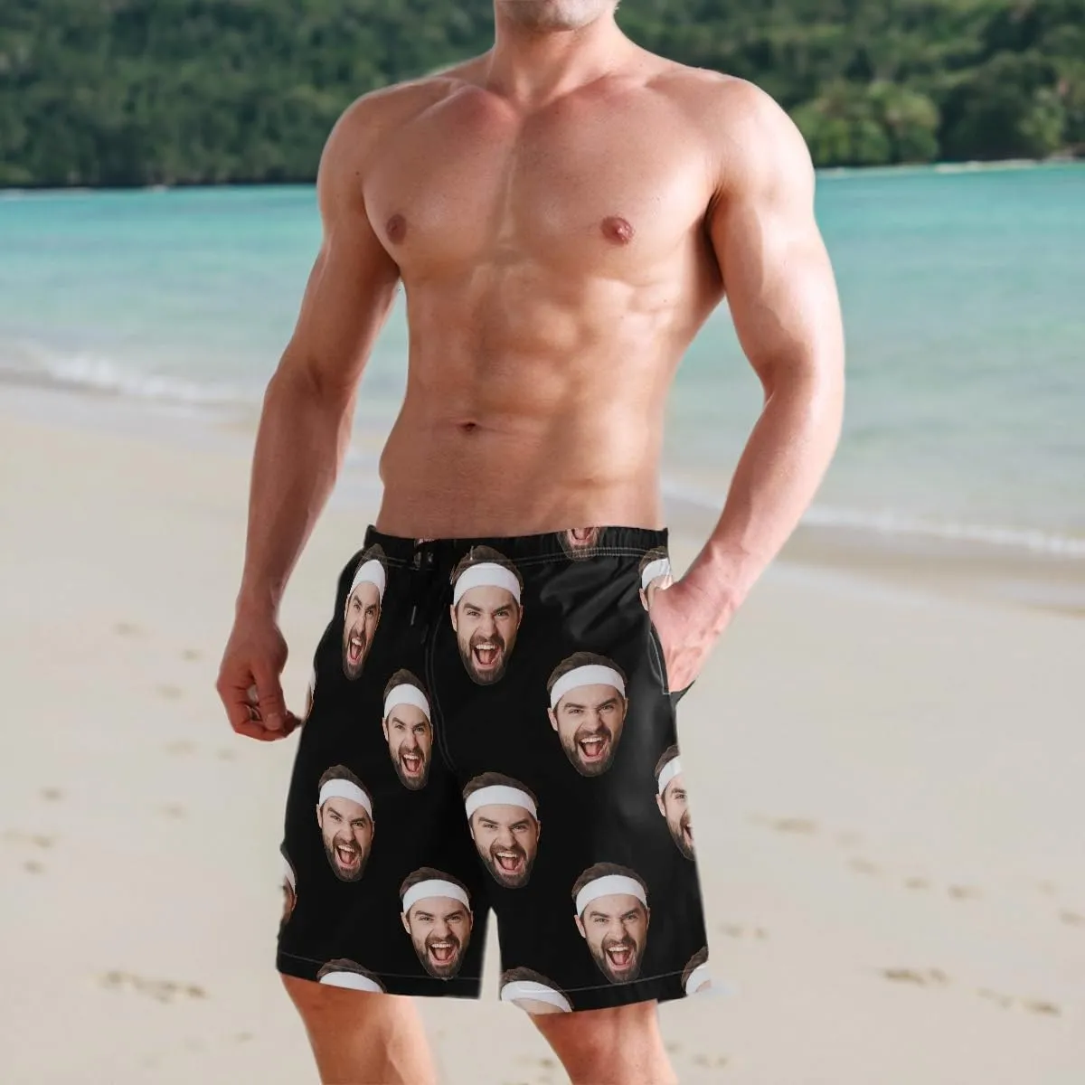 Custom Photo Mens Swim Trunks Personalized Beach Board Shorts Swim Shorts