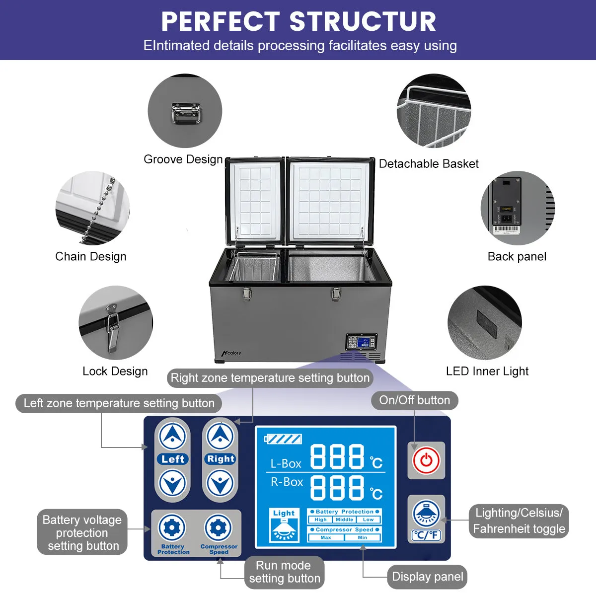 F39 Portable Freezer, 80L Compressor Cooler