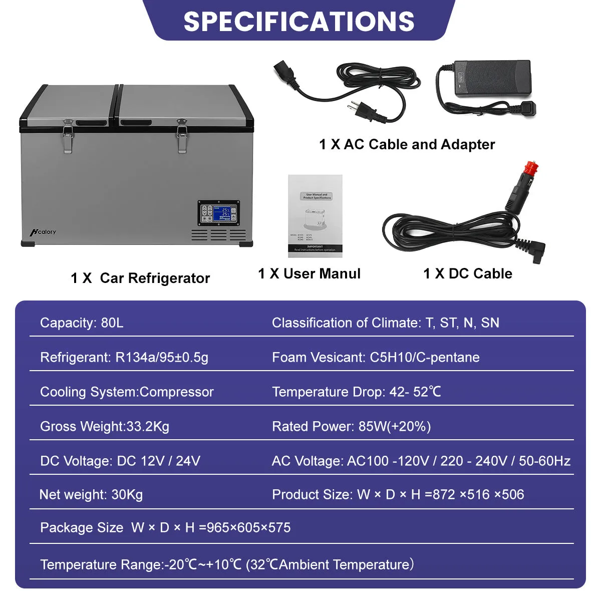F39 Portable Freezer, 80L Compressor Cooler