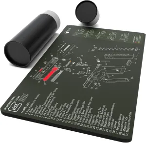 Falko Tactical Gun Cleaning Mat for Glock - Double Thickness Gun Mat - HD Exploded Diagram Including Parts List, Lubrication Points and Disassembly Steps (20 by 12 Inches)