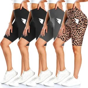 FULLSOFT 4 Pack Biker Shorts for Women with Pockets  8" High Waisted Tummy Control Workout Yoga Running Shorts
