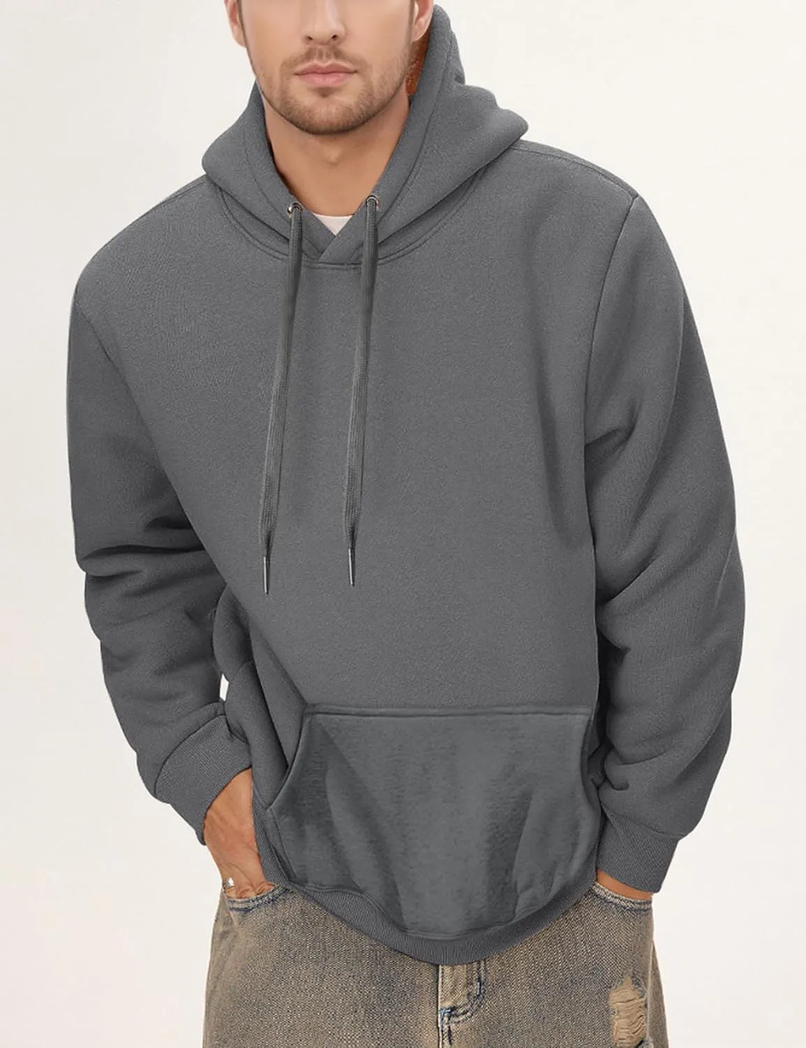 Gihuo Men's Warm Crewneck Sherpa Lined Fleece Sweatshirt Pullover Tops