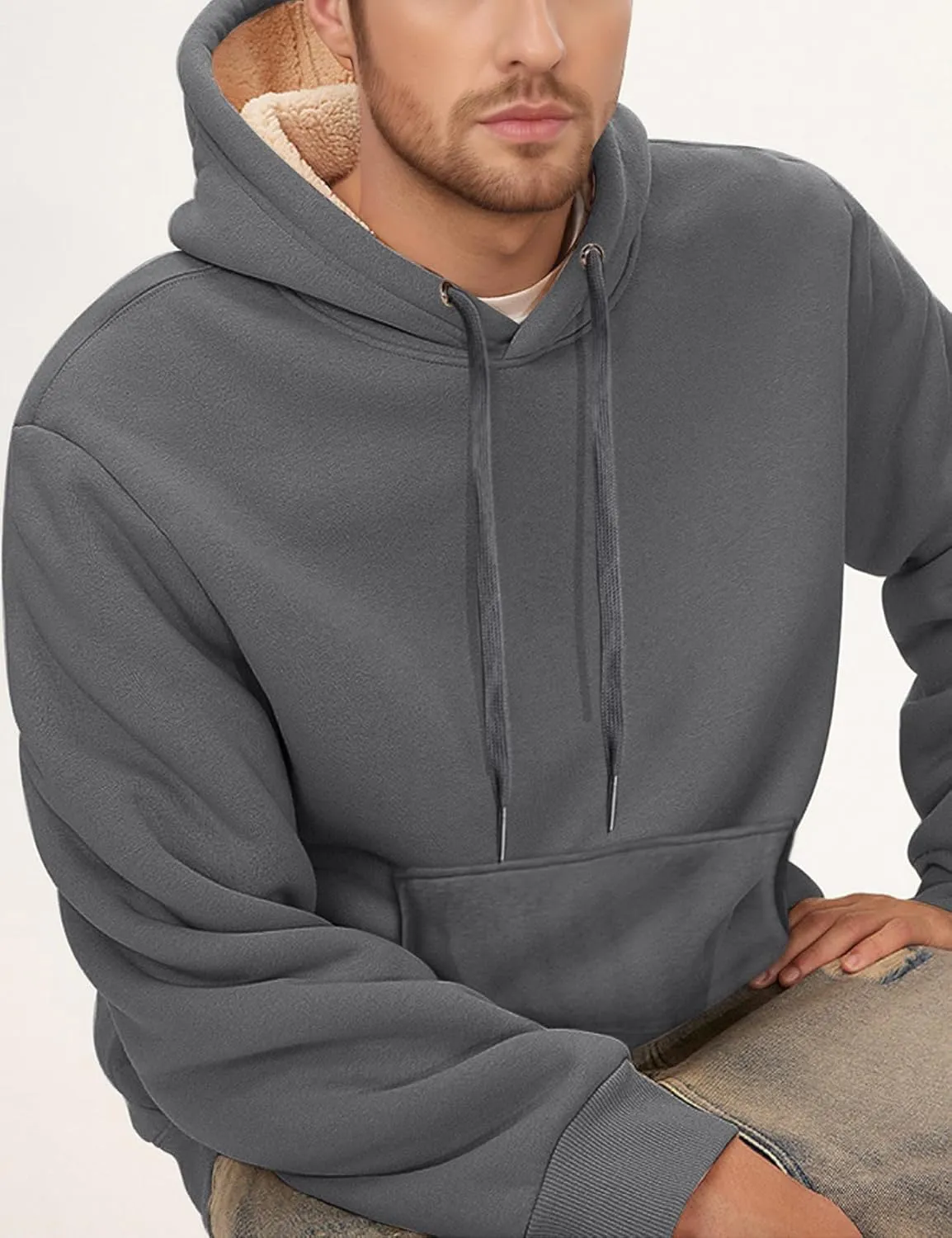 Gihuo Men's Warm Crewneck Sherpa Lined Fleece Sweatshirt Pullover Tops