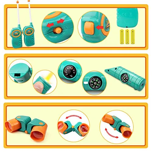 GrowthPic Kids Play Tent, Pretend Play Camping Tool Set with Campfire, Telescope, Walkie Talkies, Kids Camping Set with Tent, Indoor Outdoor Activities Camping Gear for Preschool Toddler Boys Girls