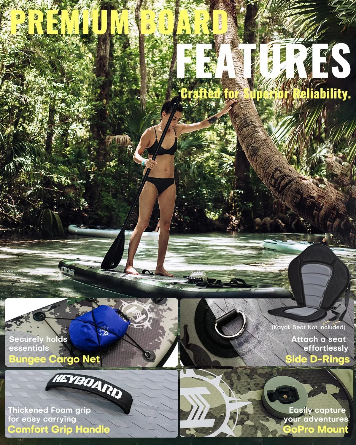 HEYBOARD Inflatable Stand Up Paddle Board 10'6"32"6" Standup Paddleboard with Premium SUP Accessories & Backpack, Non-Slip Deck, Waterproof Bag, Leash, Paddle, Hand Pump