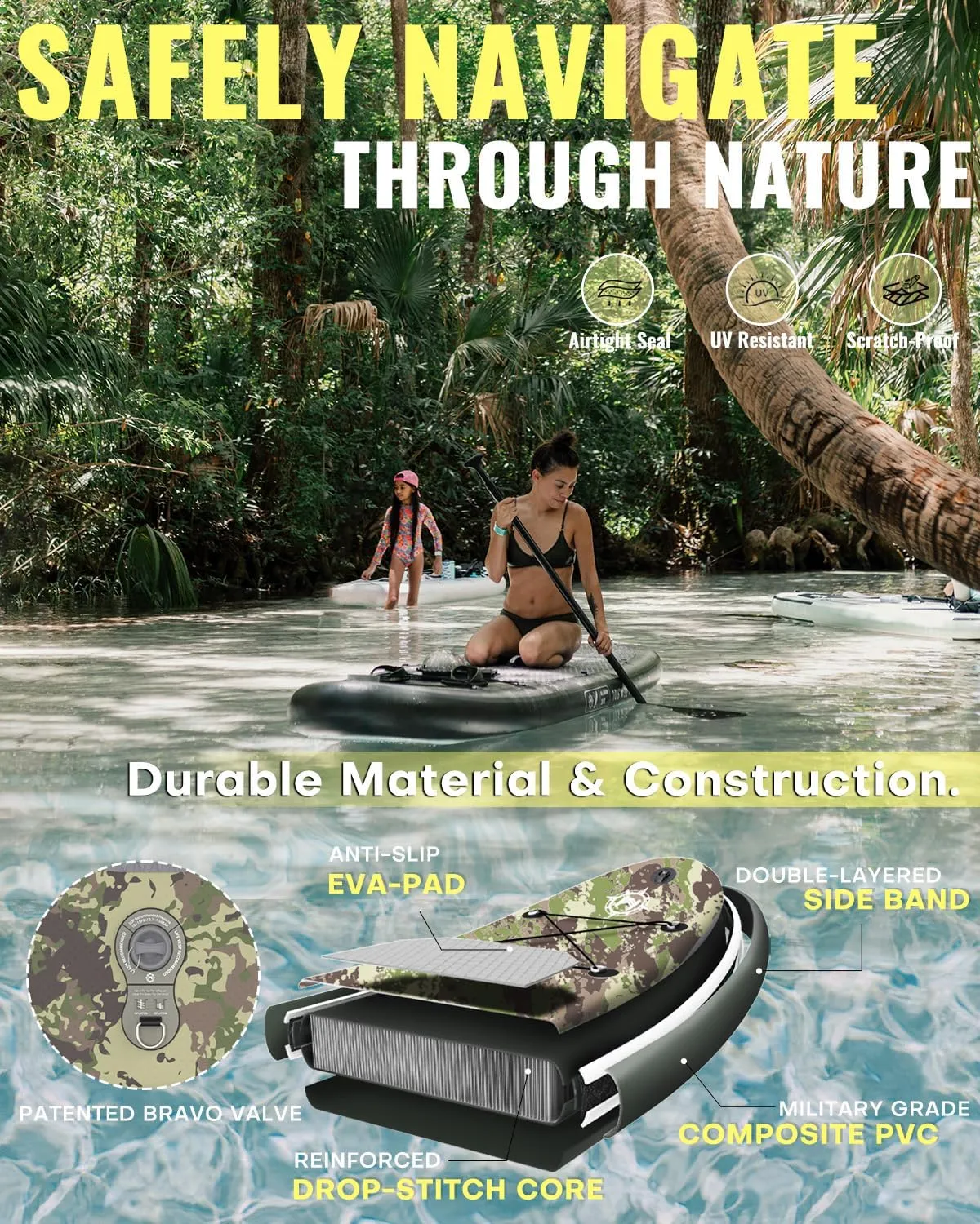 HEYBOARD Inflatable Stand Up Paddle Board 10'6"32"6" Standup Paddleboard with Premium SUP Accessories & Backpack, Non-Slip Deck, Waterproof Bag, Leash, Paddle, Hand Pump