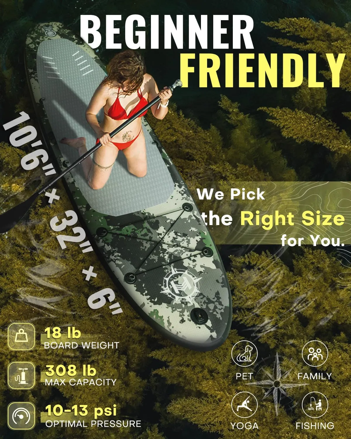 HEYBOARD Inflatable Stand Up Paddle Board 10'6"32"6" Standup Paddleboard with Premium SUP Accessories & Backpack, Non-Slip Deck, Waterproof Bag, Leash, Paddle, Hand Pump