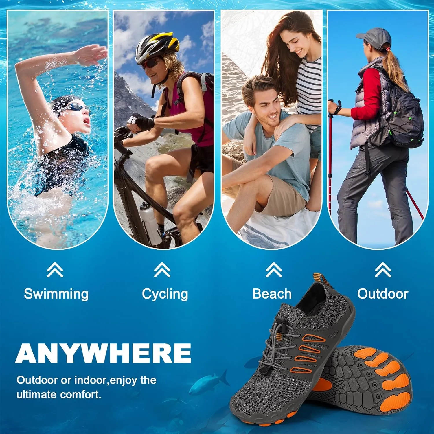 Hike Barefoot Water Shoes for Women Men, Quick-Dry Aqua Footwear Breathable Non-Slip Wide Toe Shoe for Beach Swim River Pool Lake Hiking Kayaking Surfing