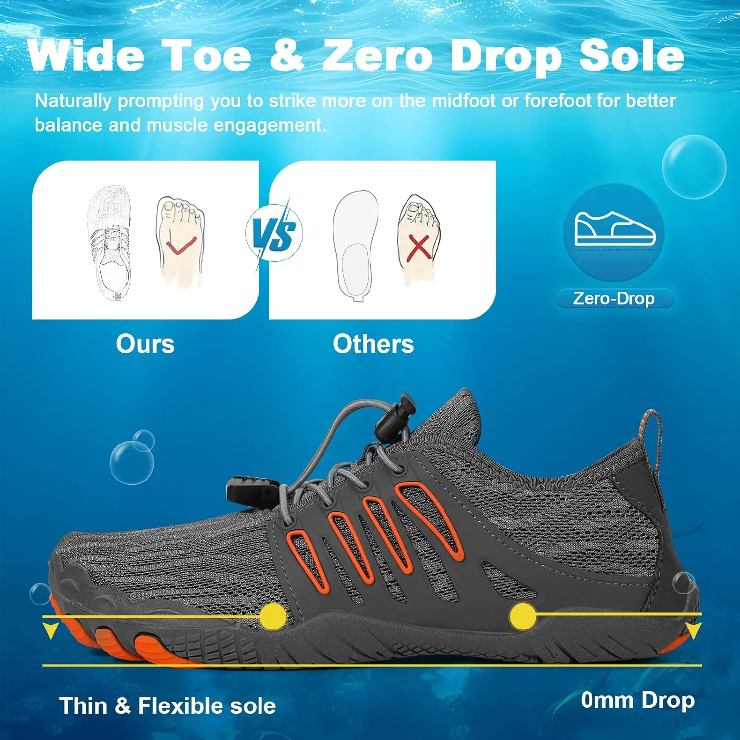 Hike Barefoot Water Shoes for Women Men, Quick-Dry Aqua Footwear Breathable Non-Slip Wide Toe Shoe for Beach Swim River Pool Lake Hiking Kayaking Surfing