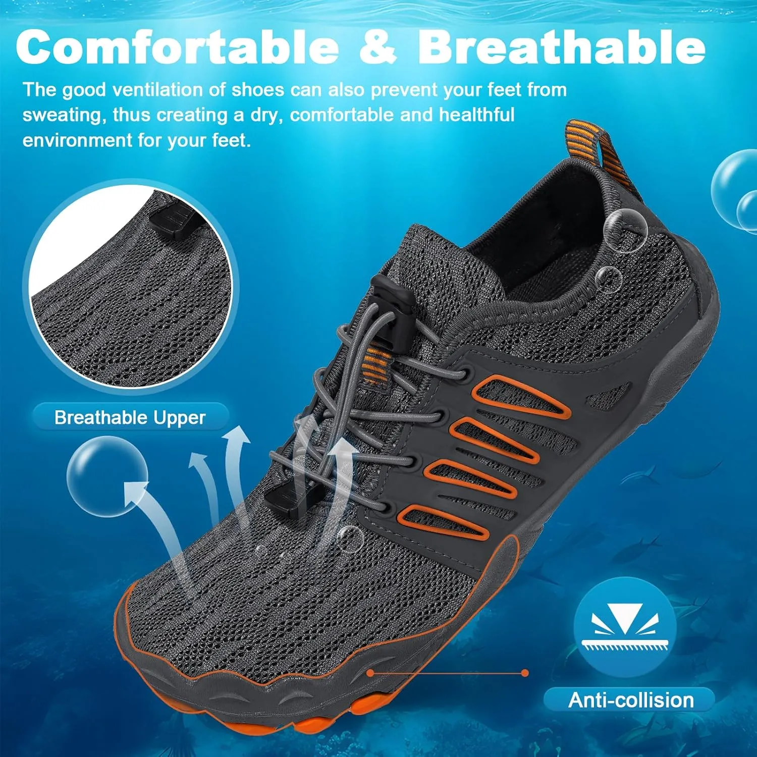 Hike Barefoot Water Shoes for Women Men, Quick-Dry Aqua Footwear Breathable Non-Slip Wide Toe Shoe for Beach Swim River Pool Lake Hiking Kayaking Surfing
