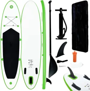 Inflatable Stand Up Paddle Board Set with High Pressure Hand Pump, Puncture-Proof Design, Green and White