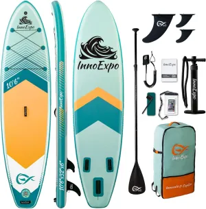 InnoExpo Inflatable Stand Up Paddle Boards with Premium Accessories, Wide Stable SUP Paddle Board Design, Non-Slip Comfort Deck for Youth & Adults
