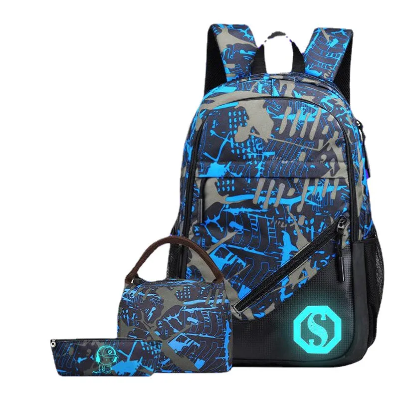 Junior High School Student Schoolbag Three-Piece Casual Oxford Cloth Backpack