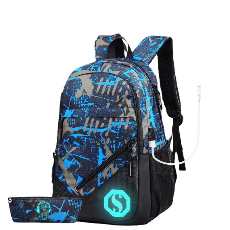 Junior High School Student Schoolbag Three-Piece Casual Oxford Cloth Backpack