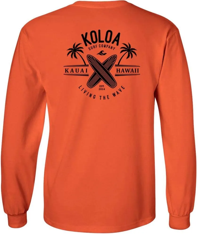 Koloa Surf Mens Kauai Surfboards Logo Long Sleeve Heavy Cotton Tee in Reg, Big and Tall