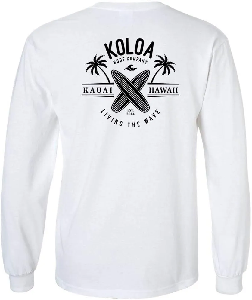 Koloa Surf Mens Kauai Surfboards Logo Long Sleeve Heavy Cotton Tee in Reg, Big and Tall