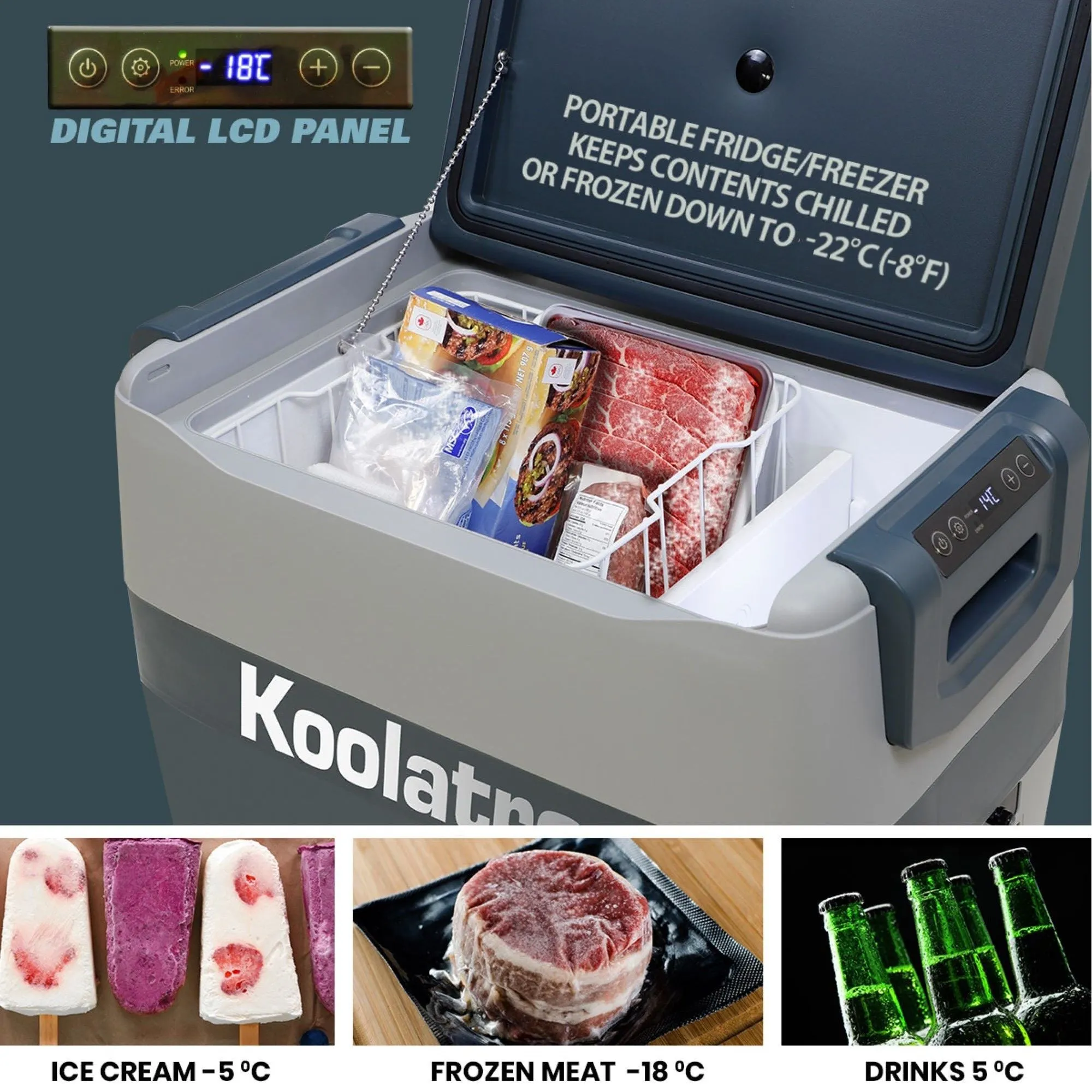 Koolatron 12 Volt Portable Freezer Refrigerator w/ Bluetooth Controls 31 qt (30L) Electric Cooler, 12V DC/110V AC Cords Included, Compressor Cooling -8 to 50°F (-22 to 10°C), Travel Car Fridge, Gray