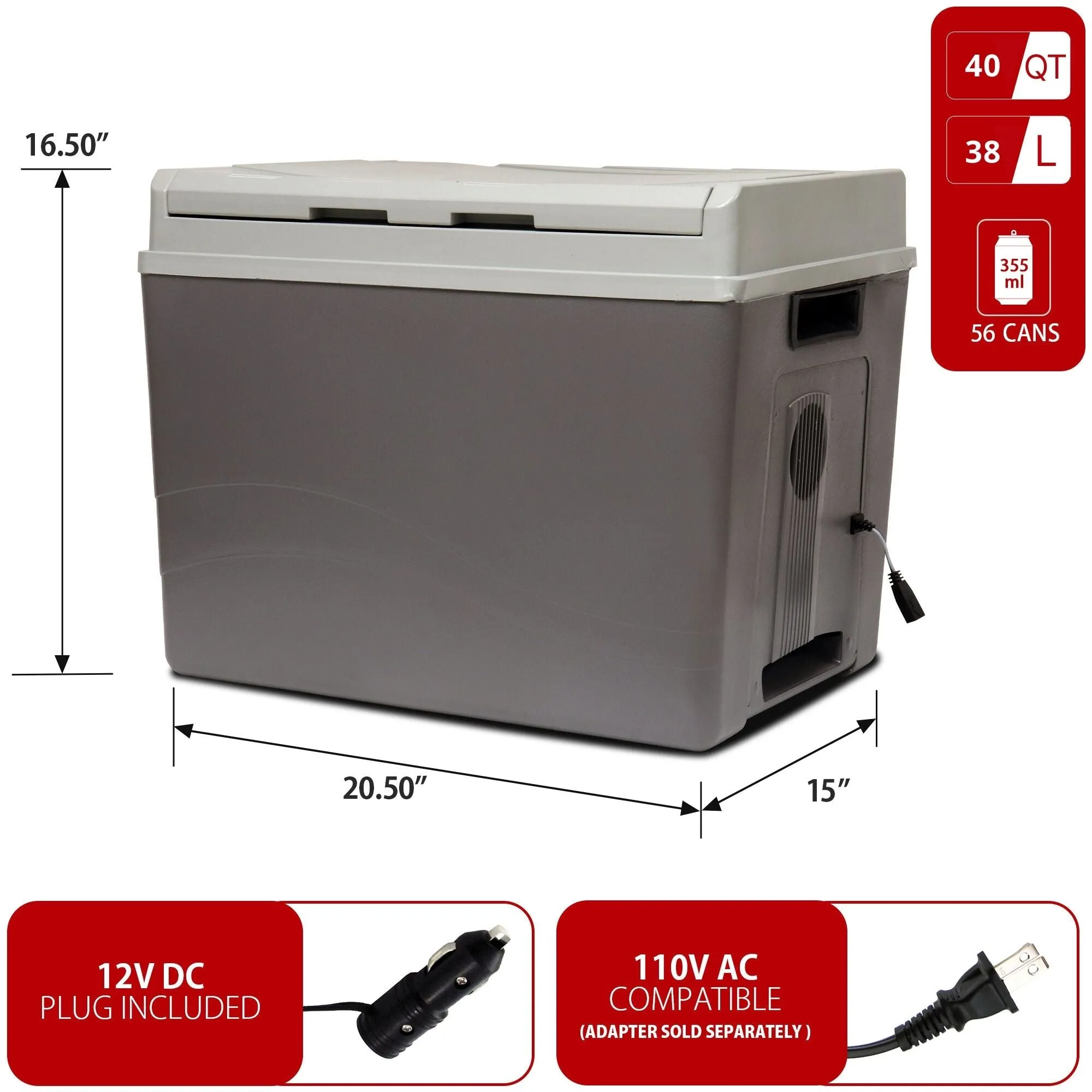 Koolatron 12V Electric Cooler/Warmer, 38L (40qt) Thermoelectric Car Fridge, Reversible Door, 12 Volt DC Connection, Plug In Iceless Portable Refrigerator, For Work Travel Vehicle Truck RV, Gray